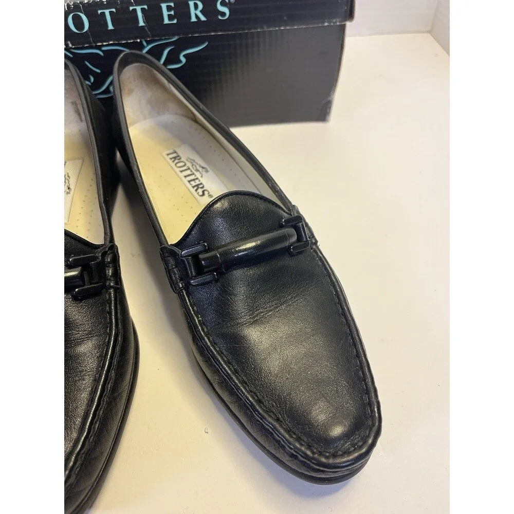 Vintage Trotters Cindy Black Leather Flats Classic Loafers Shoes Women’s 9 Box